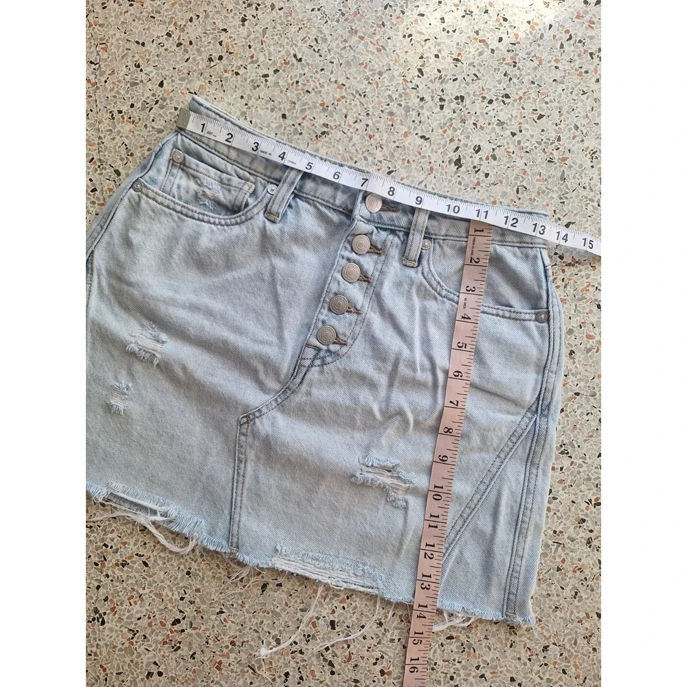 Free People Denim‎ A-Line Mini Frayed Hem Distressed Skirk